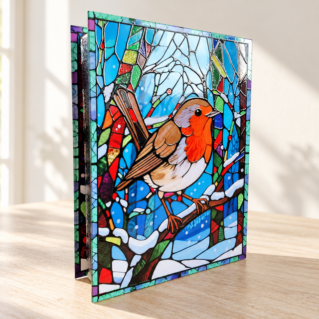 Large Stained Glass Robin LED Lamp