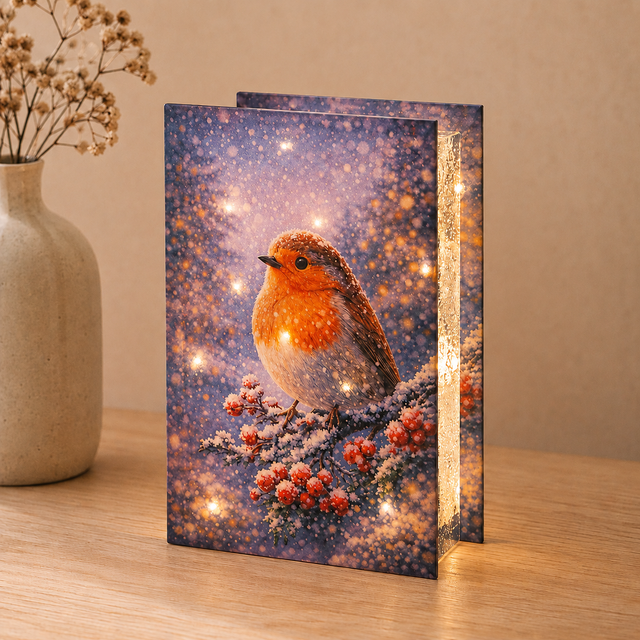 Glass Robin Christmas LED Light Box