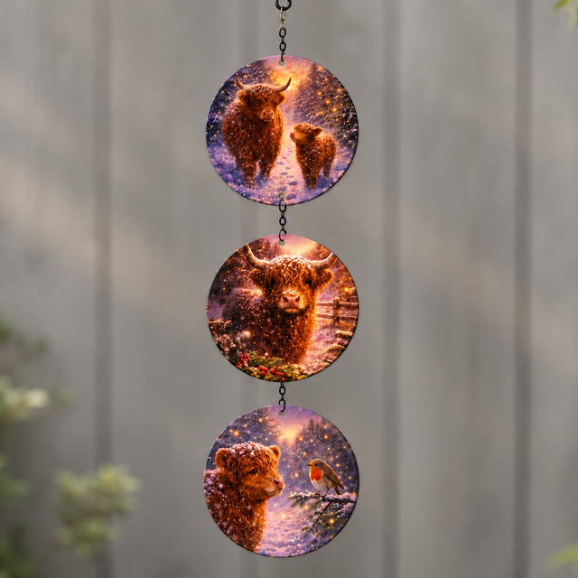 Glass Trio Christmas Suncatchers - Highland Cows