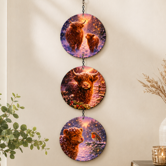 Glass Trio Christmas Suncatchers - Highland Cows