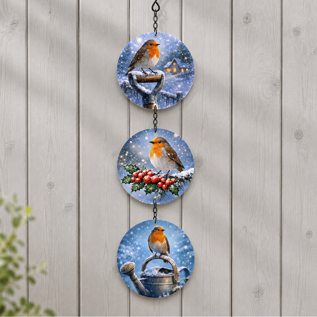 Glass Trio Christmas Suncatchers - Robin