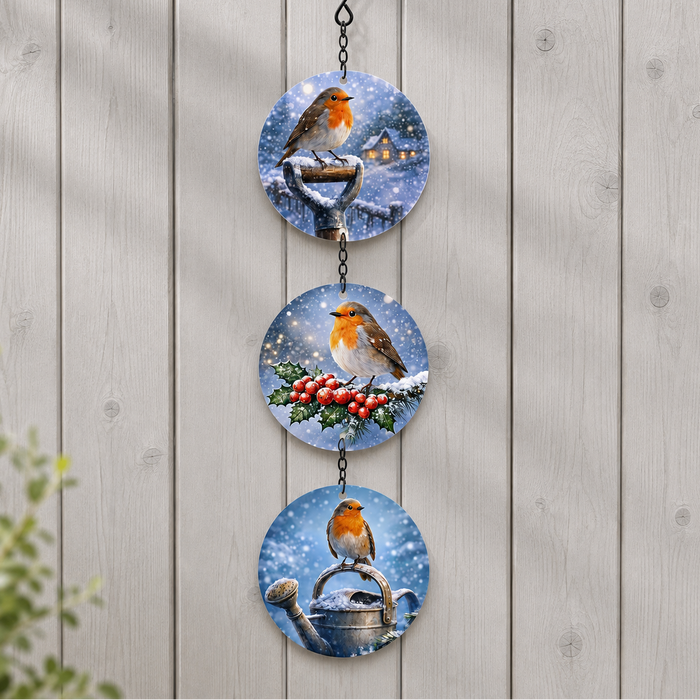 Glass Trio Christmas Suncatchers - Robin