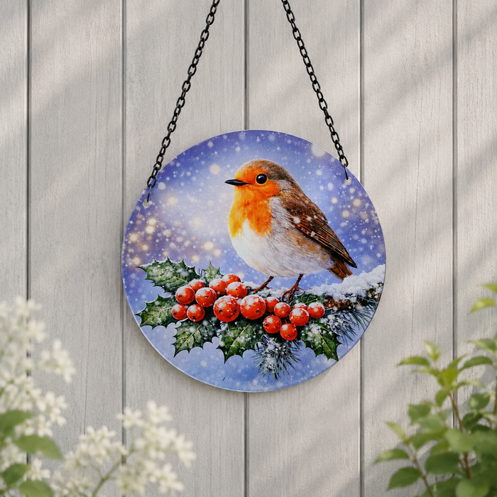 Glass Hanging Christmas Robin Suncatcher