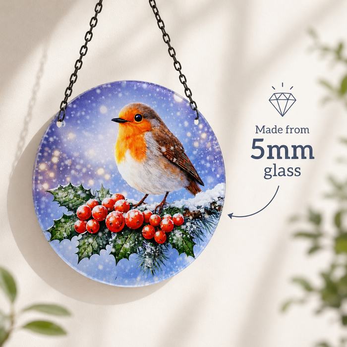 Glass Hanging Christmas Robin Suncatcher