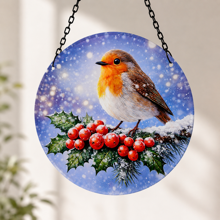 Glass Hanging Christmas Robin Suncatcher