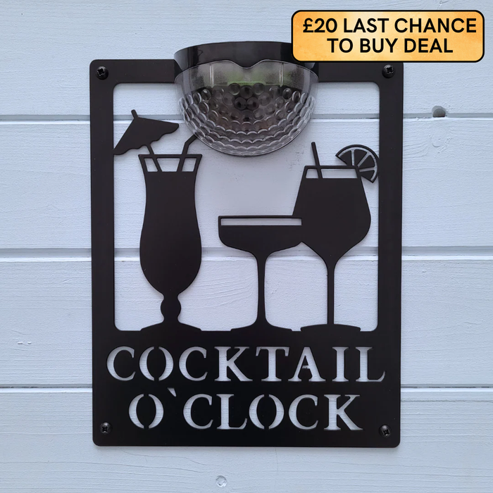 Cocktail O'Clock Sign with Solar Powered Light