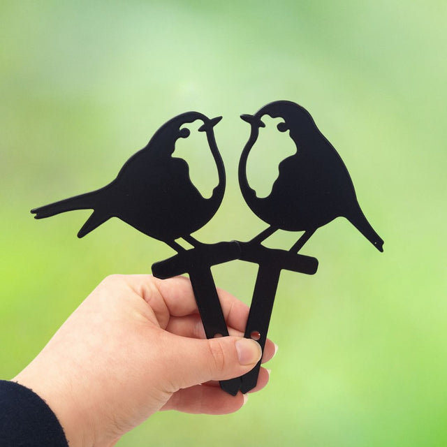 Set of 2 Metal Robin Plant Pot Stakes