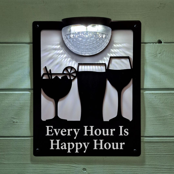'Every Hour is Happy Hour' Drinks Solar Light Wall Plaque
