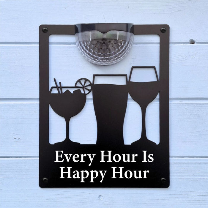 'Every Hour is Happy Hour' Drinks Solar Light Wall Plaque
