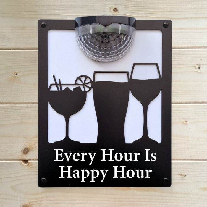 'Every Hour is Happy Hour' Drinks Solar Light Wall Plaque