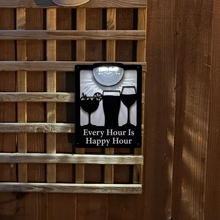 'Every Hour is Happy Hour' Drinks Solar Light Wall Plaque