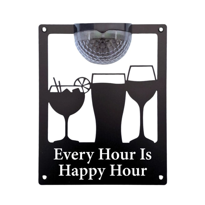 'Every Hour is Happy Hour' Drinks Solar Light Wall Plaque