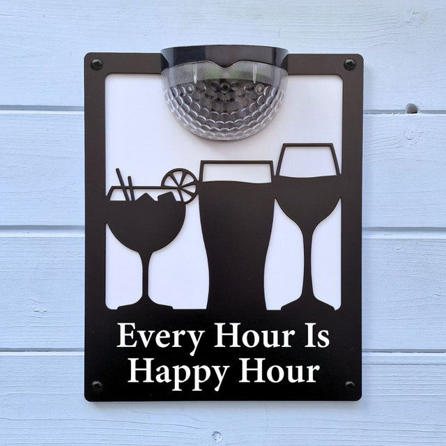 'Every Hour is Happy Hour' Drinks Solar Light Wall Plaque