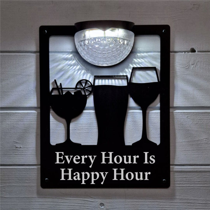 'Every Hour is Happy Hour' Drinks Solar Light Wall Plaque