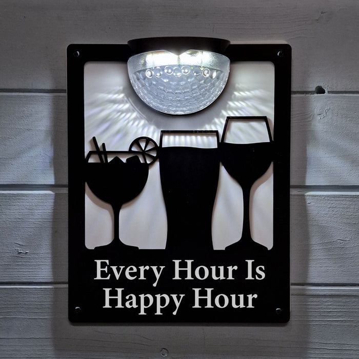 'Every Hour is Happy Hour' Drinks Solar Light Wall Plaque