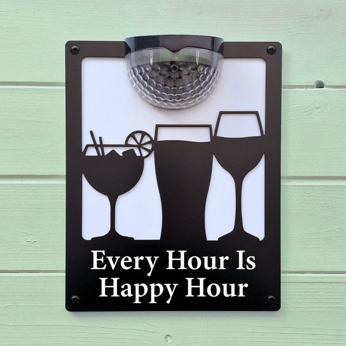 'Every Hour is Happy Hour' Drinks Solar Light Wall Plaque