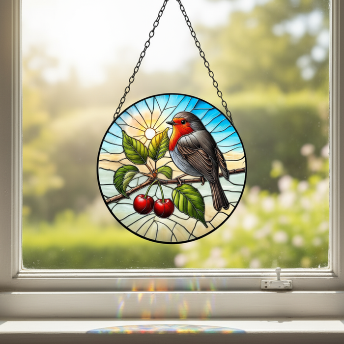 Large Glass Hanging Robin Suncatcher