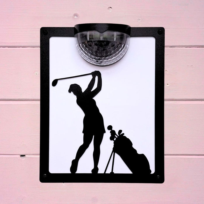 Female Golfer Solar Light Wall Plaque