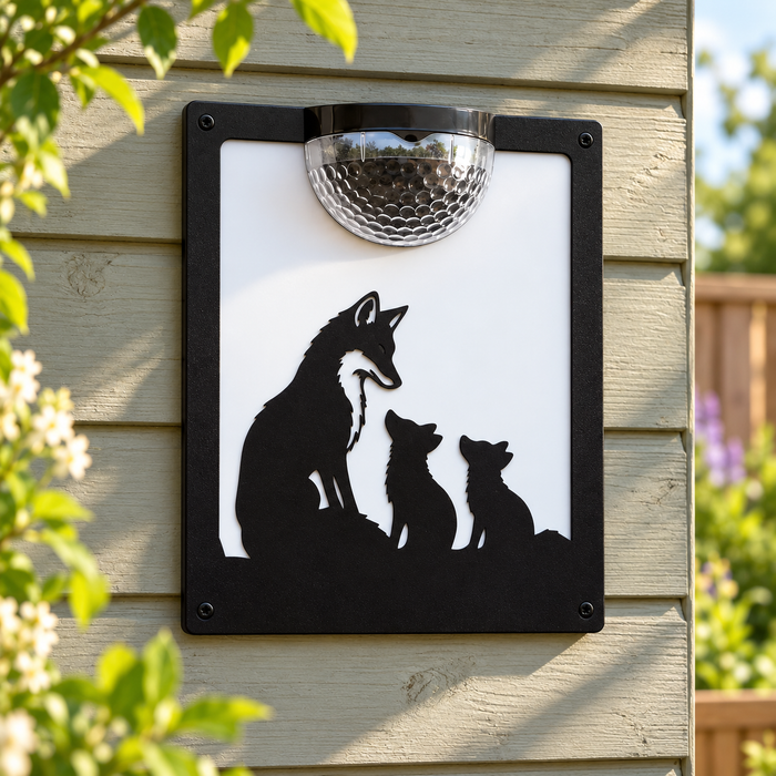 Fox & Cubs Solar Light Wall Plaque
