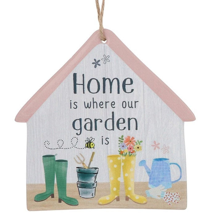 'Home is where our garden is' Happy Garden Hanging Plaque