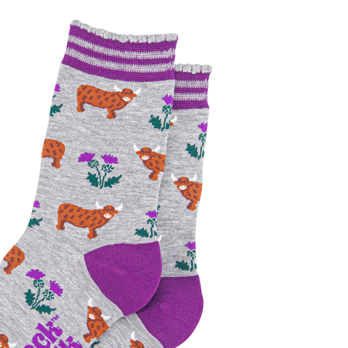Highland Cow Thistles Bamboo Socks