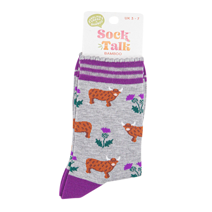 Highland Cow Thistles Bamboo Socks