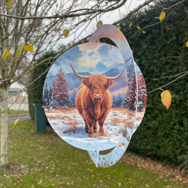 Highland Cow Hanging Orbit Spinner (Spins at Fixed 90°)