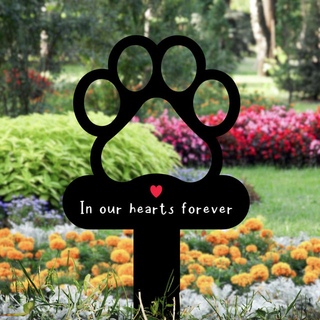In our hearts forever - Memorial Paw Print Metal Stake