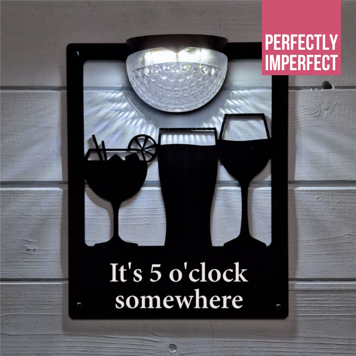 IMPERFECT - 'It's 5 O'clock Somewhere' Drinks Solar Light Wall Plaque