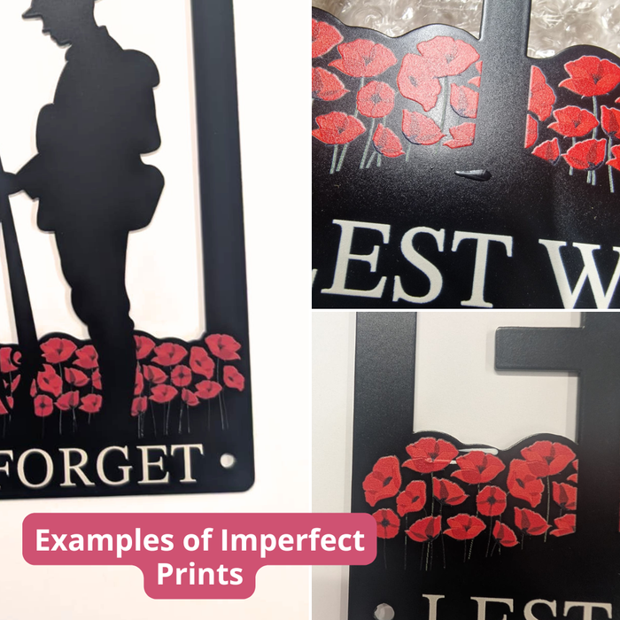 IMPERFECT - 'Lest We Forget' Remembrance Soldier & Red Poppies Solar Light Wall Plaque