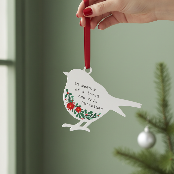 'In Memory of a loved one this Christmas' - White Robin Hanging Decor