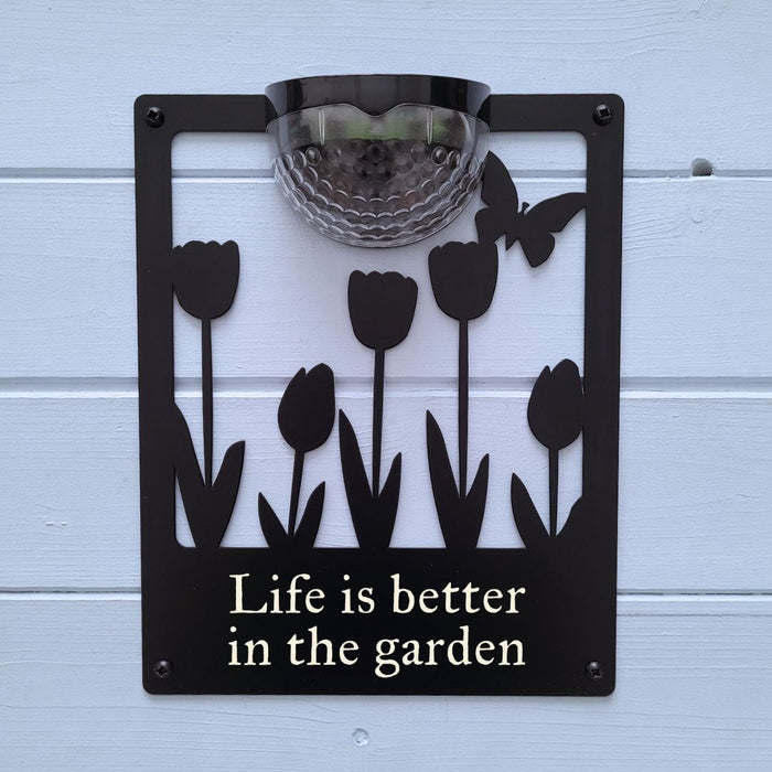 'Life is better in the garden' Tulips Solar Light Wall Plaque