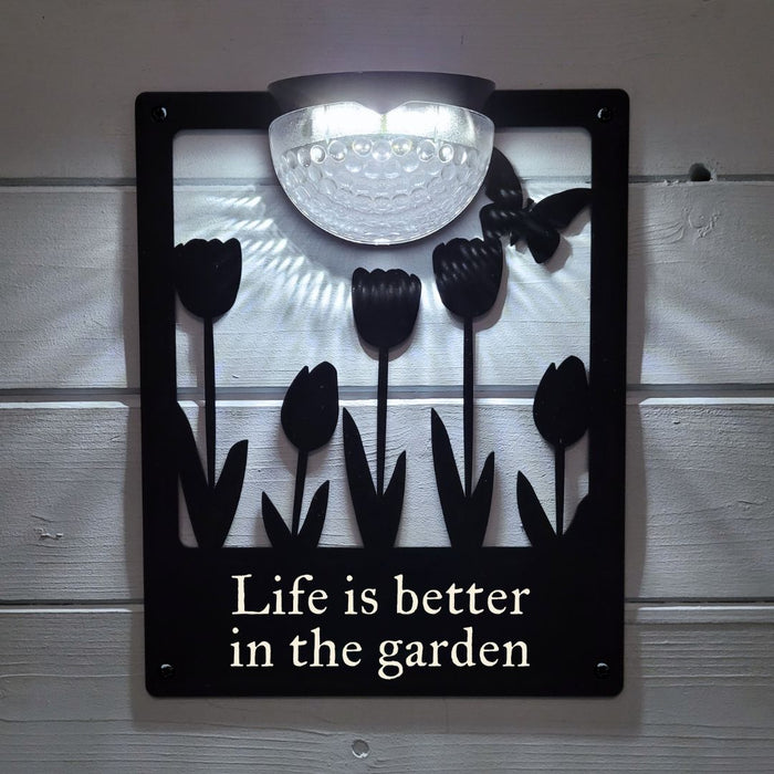 'Life is better in the garden' Tulips Solar Light Wall Plaque