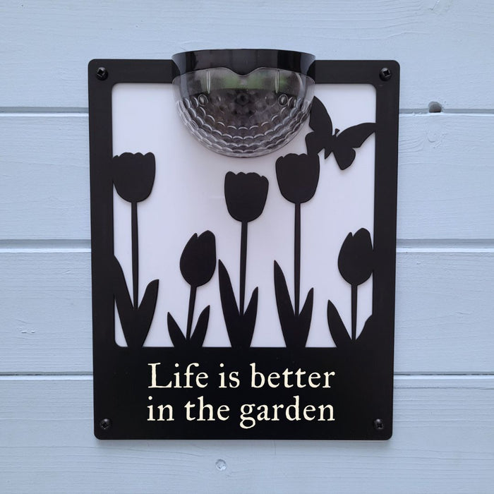 'Life is better in the garden' Tulips Solar Light Wall Plaque