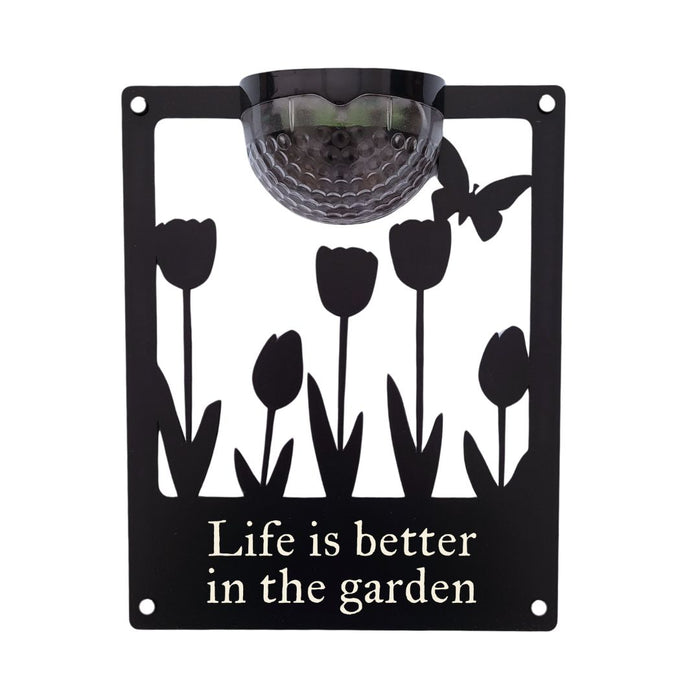 'Life is better in the garden' Tulips Solar Light Wall Plaque
