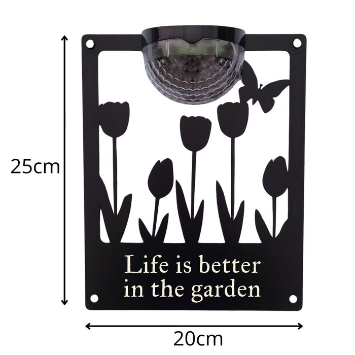 'Life is better in the garden' Tulips Solar Light Wall Plaque