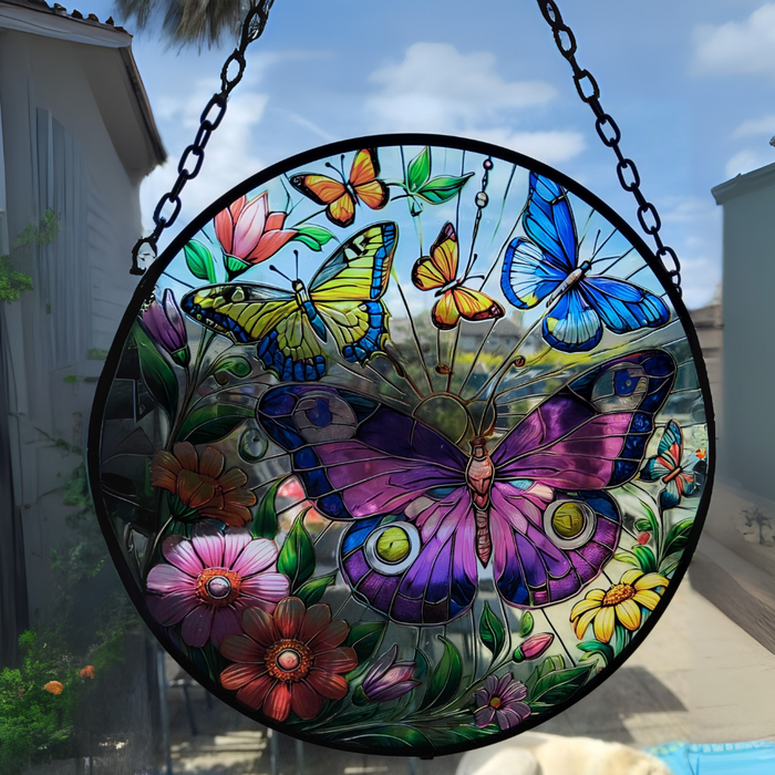 Large Glass Hanging Butterfly Suncatcher