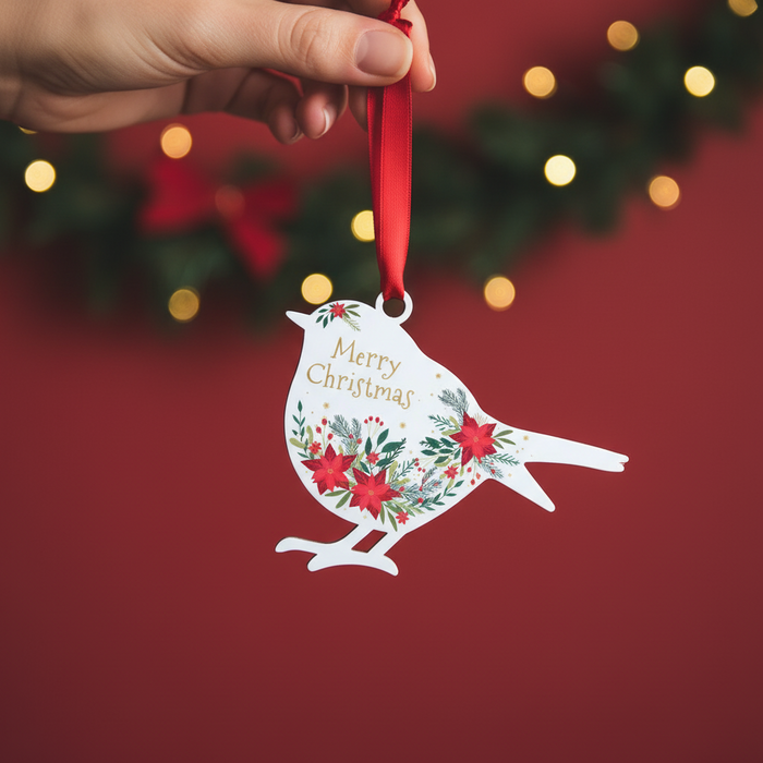 'Merry Christmas' - White Robin Hanging Decor