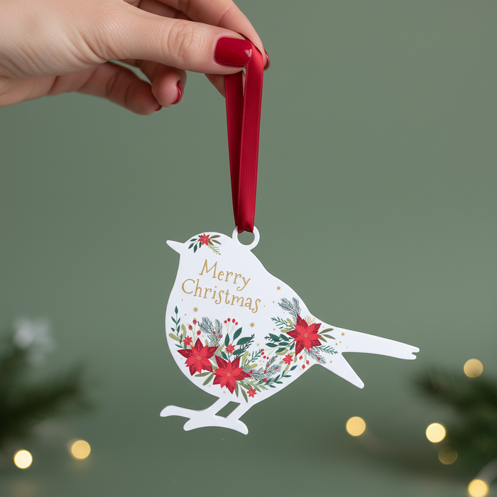 'Merry Christmas' - White Robin Hanging Decor