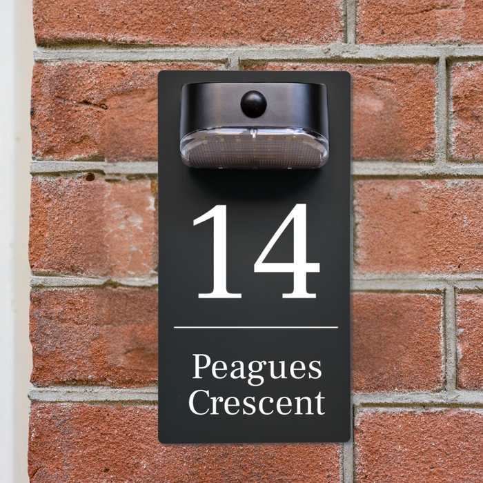 Number & Road Motion Sensor Solar House Sign (Grey/Black)