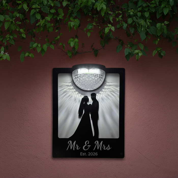 "Mr & Mrs Est 2026"  Wedding Solar Light Wall Plaque