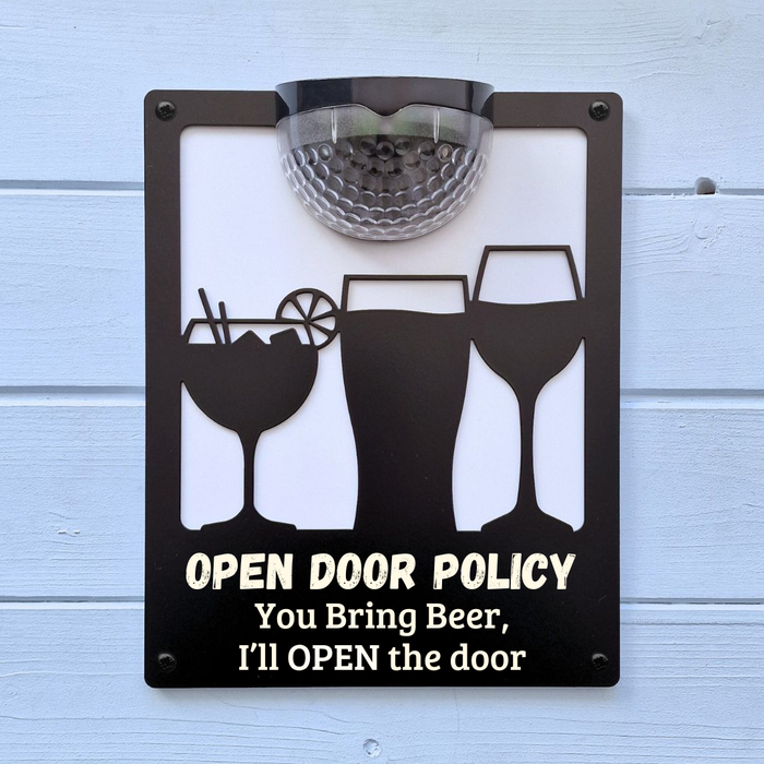 'Open Door Policy' Drinks Solar Light Wall Plaque