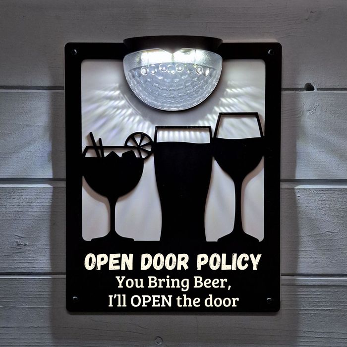 'Open Door Policy' Drinks Solar Light Wall Plaque