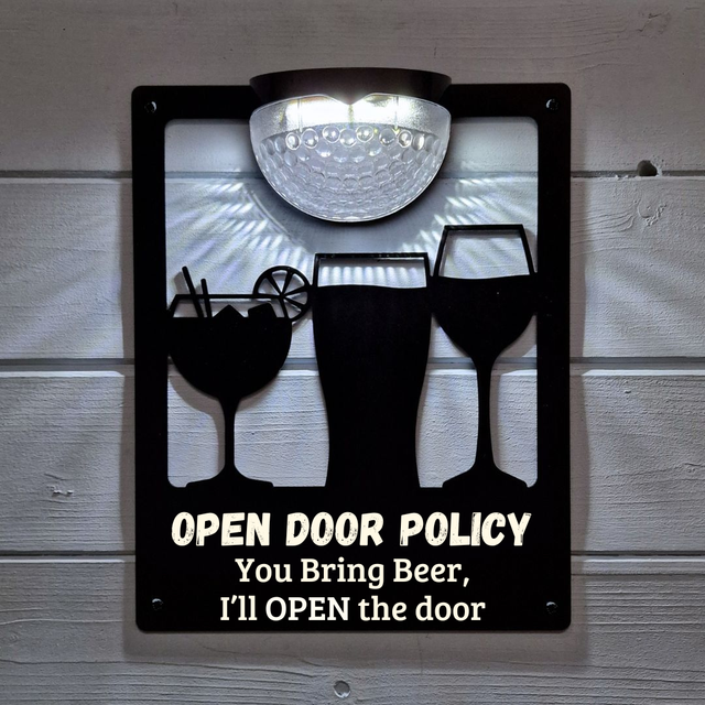 'Open Door Policy' Drinks Solar Light Wall Plaque
