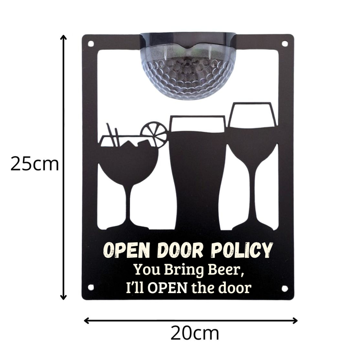 'Open Door Policy' Drinks Solar Light Wall Plaque
