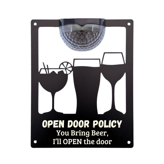 'Open Door Policy' Drinks Solar Light Wall Plaque