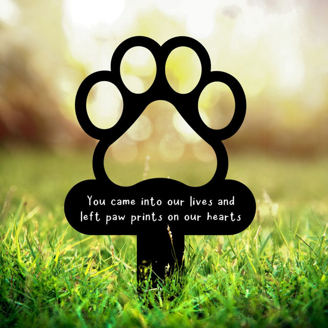 'Paw prints on our hearts' - Memorial Paw Print Metal Stake