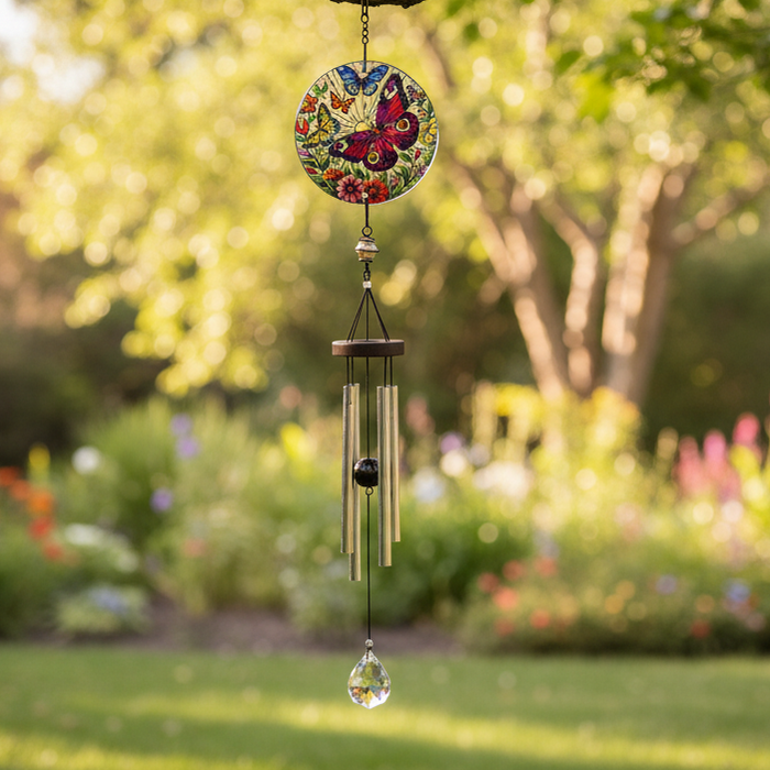 Glass Suncatcher Windchime - Butterfly