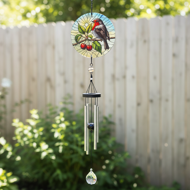 Glass Suncatcher Windchime - Robin