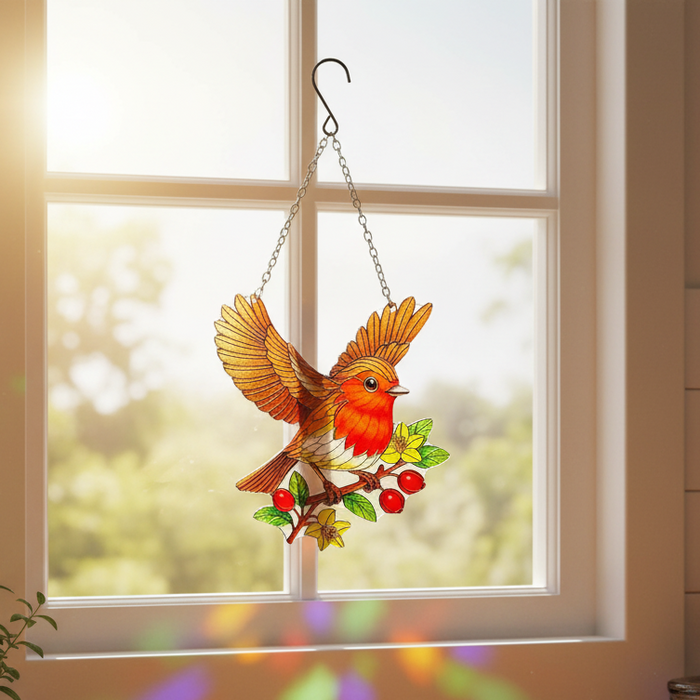 Cut Glass Hanging Suncatcher - Robin